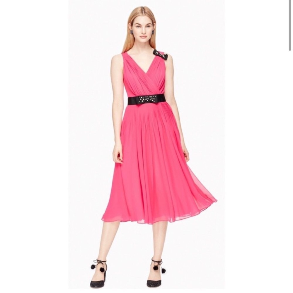 Kate Spade Vibrant Pink Midi Dress with Black Accents